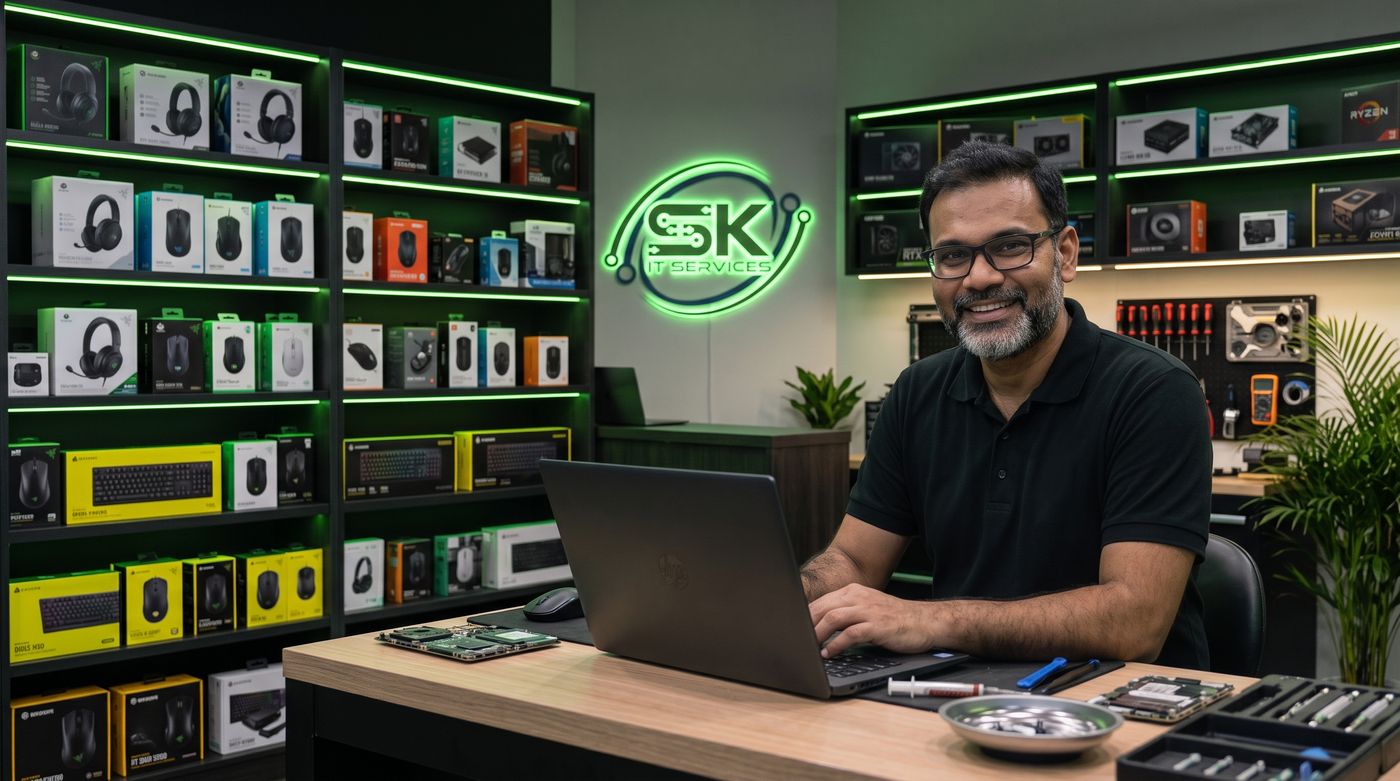SK IT Services technician at the counter