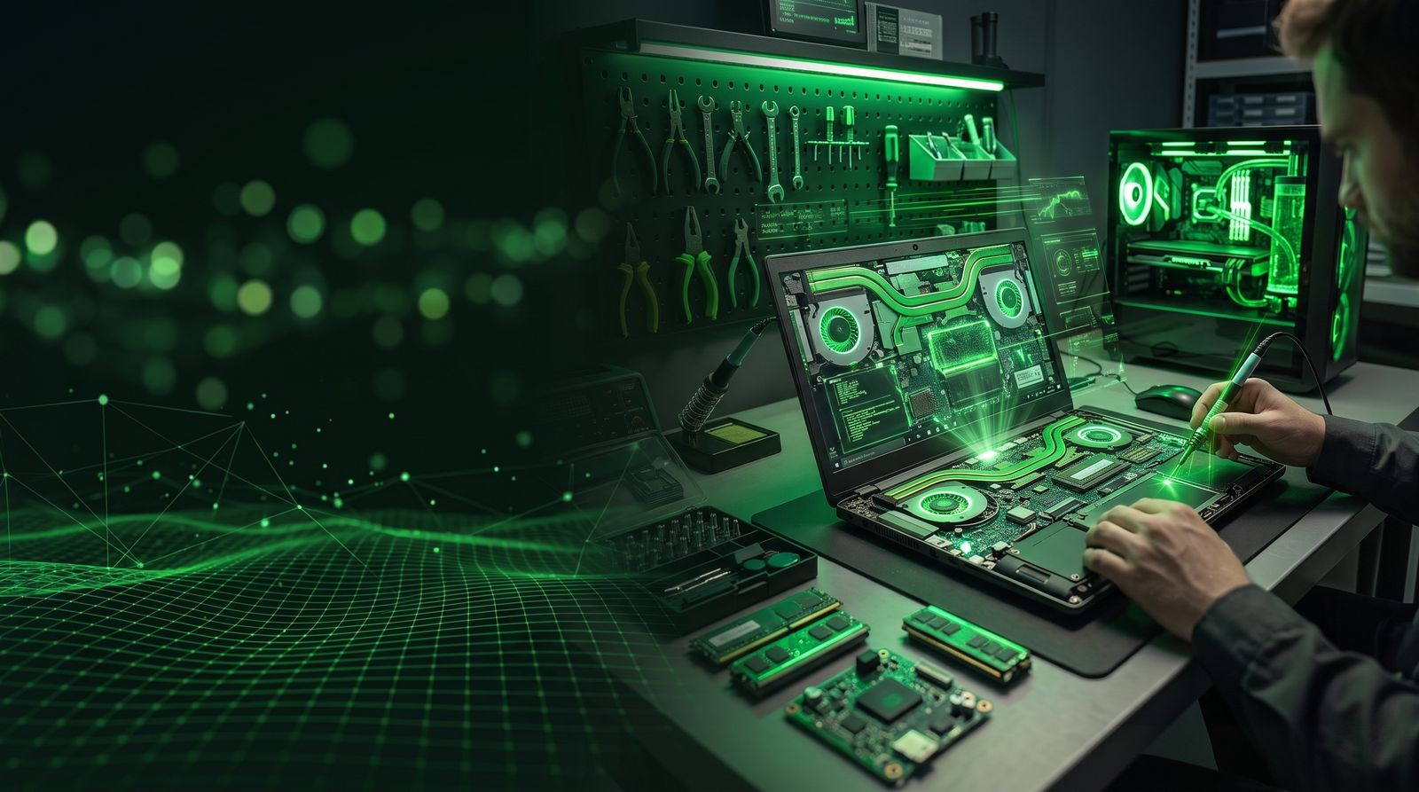 Technician repairing a laptop at SK IT Services